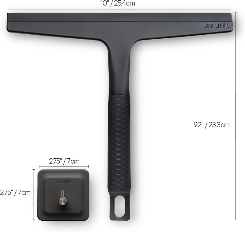 TOOLETRIES الممسحة والخطاف - ممسحة دش متعددة الاستخدامات لأبواب الزجاج، مقبض سيليكون، أداة تنظيف الحمام، ممسحة نوافذ ومرآة منزلية، ملحقات الحمام ومواد التنظيف - 10 بوصة - Image 2